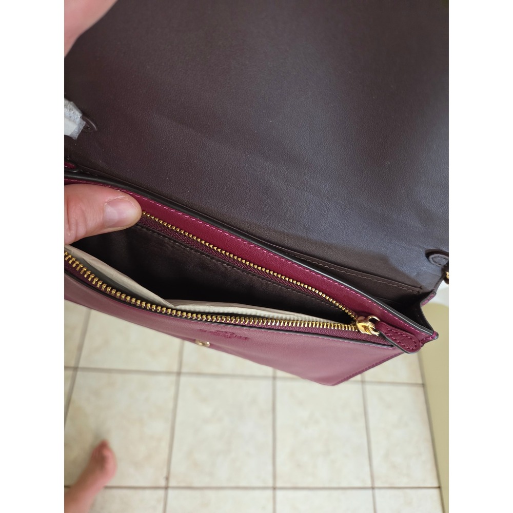 Coach Crossbody Bag Wine Burgundy Holiday Bell Print Crossgrain Leather New - Picture 5 of 11